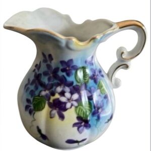 Vintage 1950’s Norcrest Country Cottage Chic white & purple violet pitcher